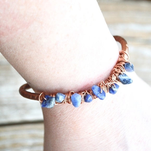 Sodalite Gemstone Wrapped Copper Cuff Bracelet - Picture 7 of 8